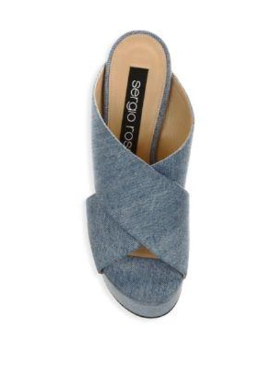 Shop Sergio Rossi Cotton Crisscross Wedge Sandals In Blue