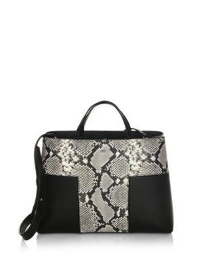 Shop Tory Burch Two-tone Snakeskin Tote In Natural-black