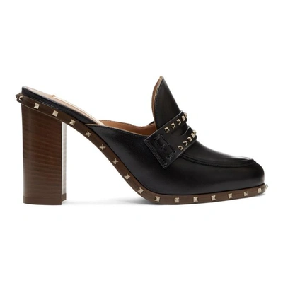 Shop Valentino Black  Garavani Soul Rockstud Mules