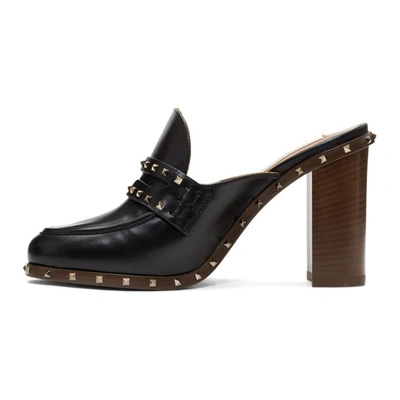 Shop Valentino Black  Garavani Soul Rockstud Mules