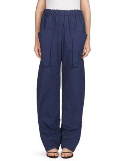 Shop Cedric Charlier Elasticized Cotton Trousers In Blue