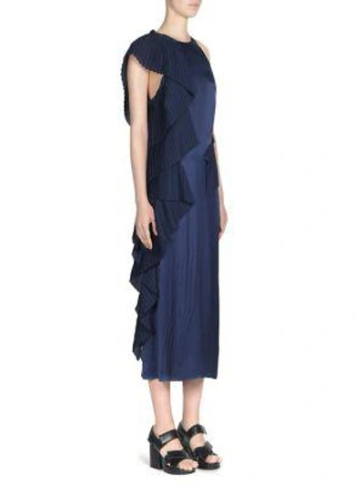 Shop Kenzo Ruffled Midi Dress In Navy Blue