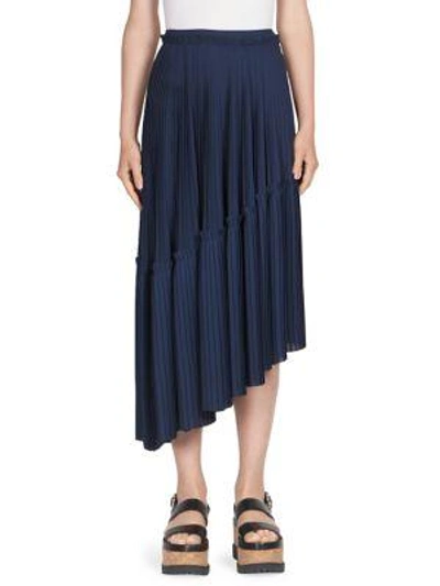 Shop Kenzo Asymmetric Accordion Pleated Skirt In Navy Blue