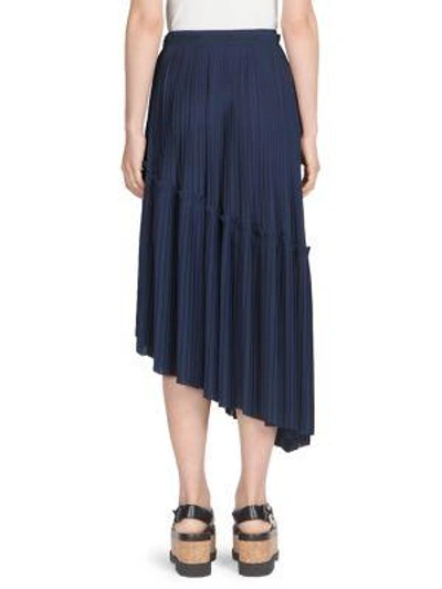 Shop Kenzo Asymmetric Accordion Pleated Skirt In Navy Blue