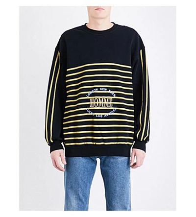 Balenciaga Homme Striped Cotton-jersey Sweatshirt In Black Yellow | ModeSens