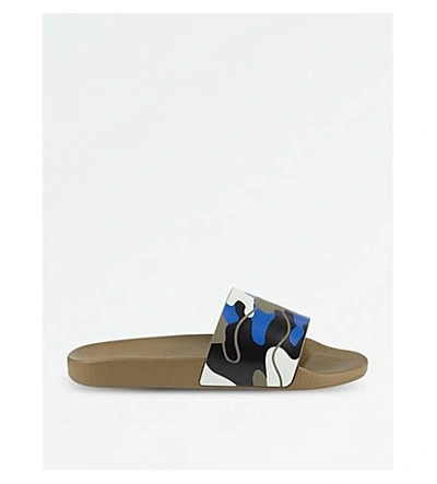 Shop Valentino Camouflage-print Rubber Pool Slides In Blue Other