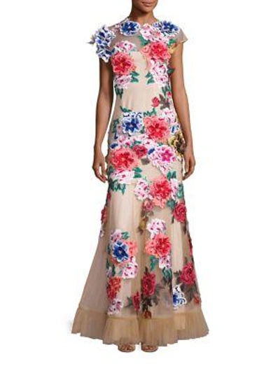 Shop Basix Black Label Floral Appliqué Mermaid Gown In Multi