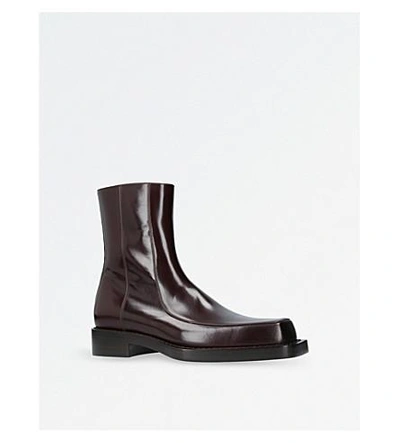 Shop Balenciaga Cube Square-toe Leather Boots In Brown