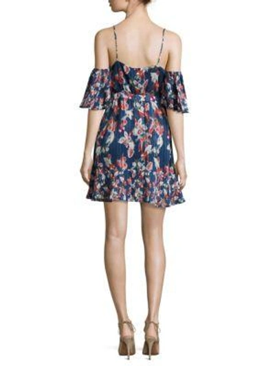 Shop Tanya Taylor Floral Ikat Cold Shoulder Silk Dress In Navy Multi
