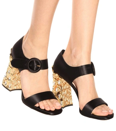Shop Miu Miu Crystal-embellished Satin Sandals In Black