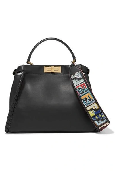 Shop Fendi Sequined Leather Bag Strap In Black