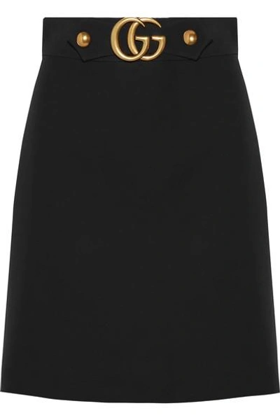 Shop Gucci Embellished Wool And Silk-blend Skirt In Black