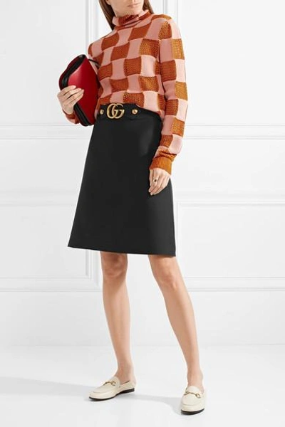 Shop Gucci Embellished Wool And Silk-blend Skirt In Black
