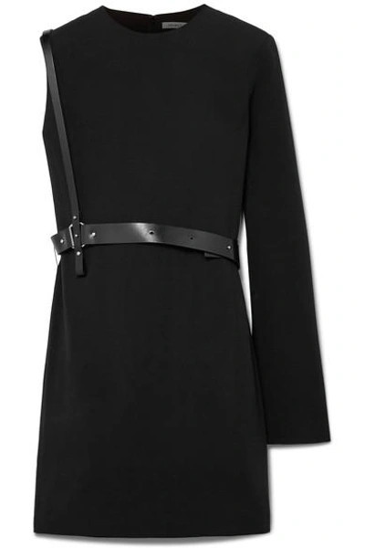 Shop Helmut Lang One-shoulder Belted Crepe Mini Dress In Black