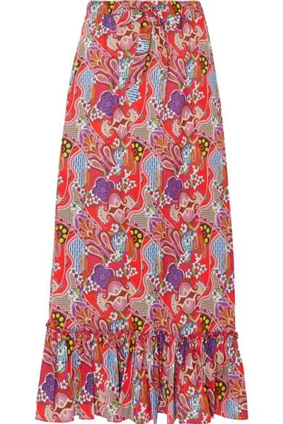 Shop Etro Printed Cotton-voile Maxi Skirt In Red