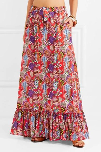 Shop Etro Printed Cotton-voile Maxi Skirt In Red