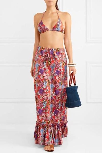 Shop Etro Printed Cotton-voile Maxi Skirt In Red