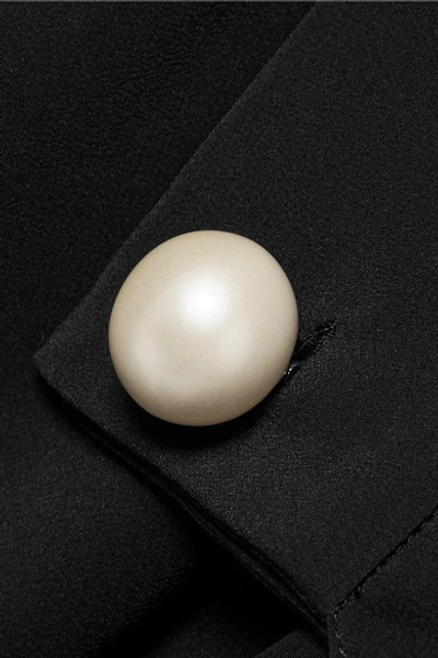 Shop Fendi Faux Pearl-embellished Silk Crepe De Chine Blouse In Black