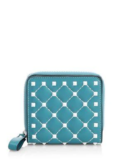 Shop Valentino Studded Leather Wallet In Blue