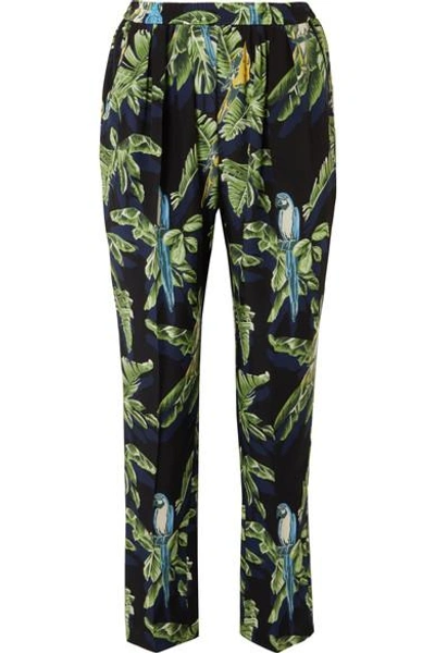 Shop Stella Mccartney Printed Silk Crepe De Chine Tapered Pants In Green