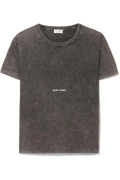 Shop Saint Laurent Printed Cotton-jersey T-shirt In Gray