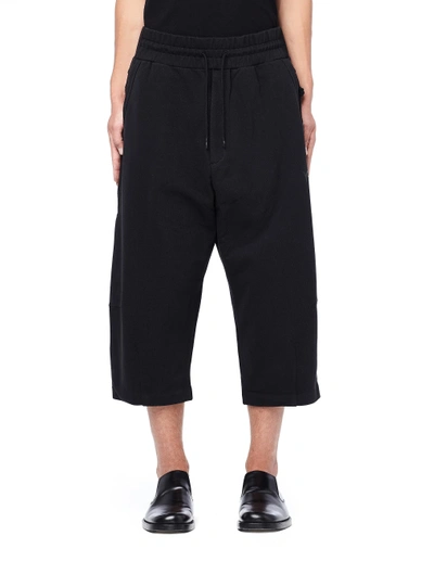 Shop Y-3 Striped Cuffed Cropped Cotton Pants In Black