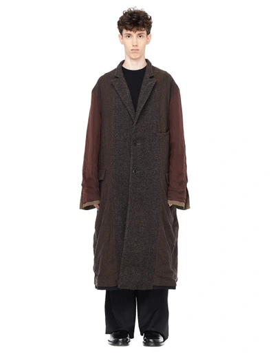 Shop Ziggy Chen Reversible Wool Panelled Coat In Brown
