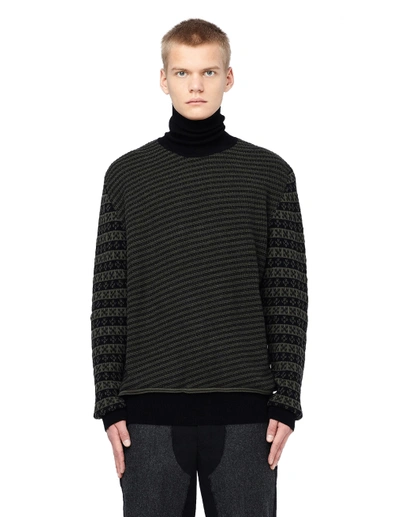 Shop Maison Margiela Striped Wool Turtleneck Sweater In White