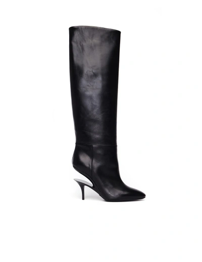 Shop Maison Margiela Cut Out Heel Leather Boots In Black