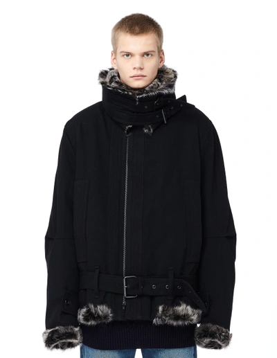 Shop Ann Demeulemeester Fur Trimmed Wool Biker Jacket In Black