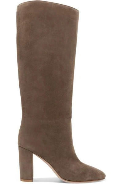 Shop Gianvito Rossi 85 Suede Knee Boots In Taupe