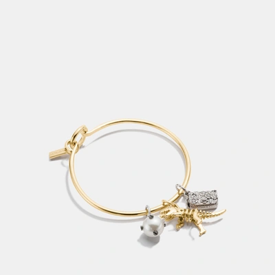 Shop Coach Rexy Charm Collectible Hoop Bangle Set In Gold/silver