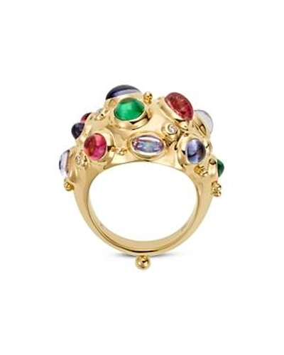 Shop Temple St Clair 18k Yellow Gold Cosmos Bombe Ring With Royal Blue Moonstone, Tsavorite, Tanzanite, Pink Tourmaline A In Multi/gold