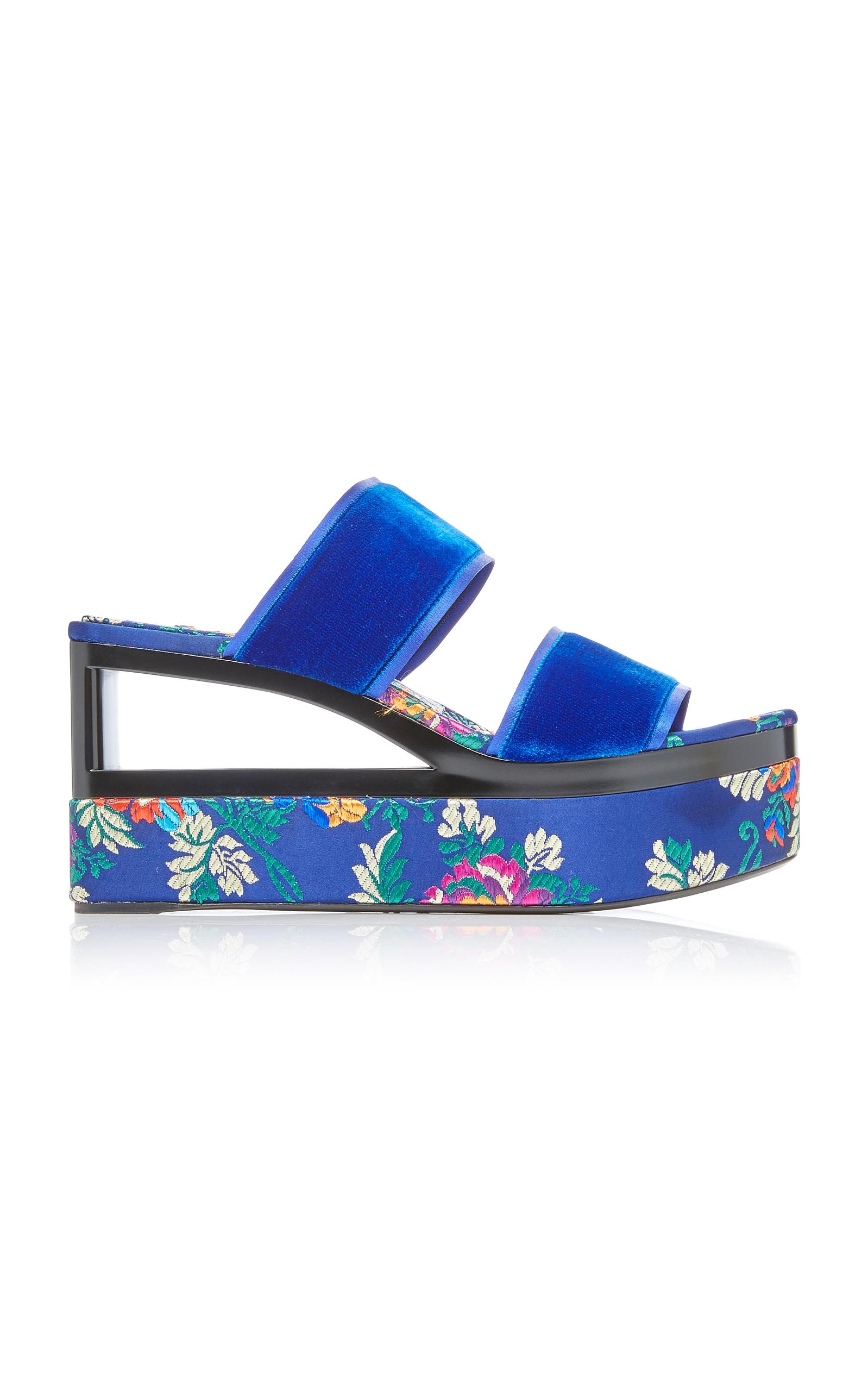 Casadei Velvet Wedge Sandals In Blue | ModeSens