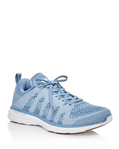 Shop Apl Athletic Propulsion Labs Athletic Propulsion Labs Women's Techloom Pro Knit Lace Up Sneakers In Grey Denim/steel Grey/gum
