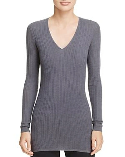 Shop Vince Cashmere Ribbed V-neck Sweater In Shadow