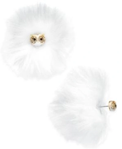 Shop Kate Spade New York Gold-tone Pave Owl & Faux Fur Reversible Earrings In White