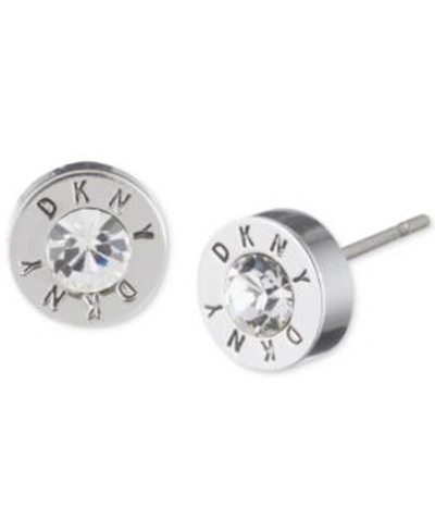 Shop Dkny Logo Crystal Ring Stud Earrings In Silver