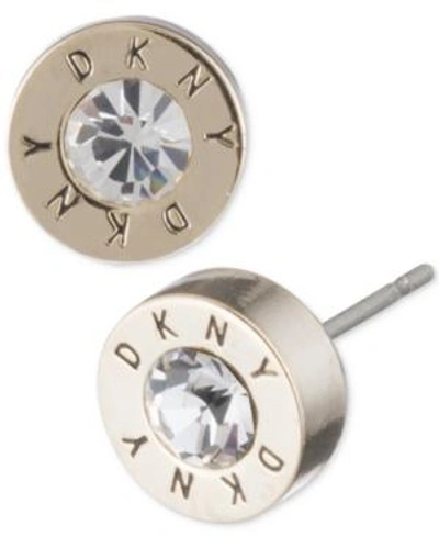 Shop Dkny Logo Crystal Ring Stud Earrings In Gold