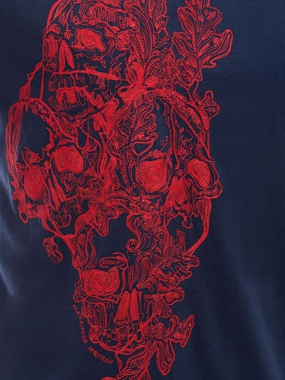 Shop Alexander Mcqueen Skull Embroidered T-shirt In Denim