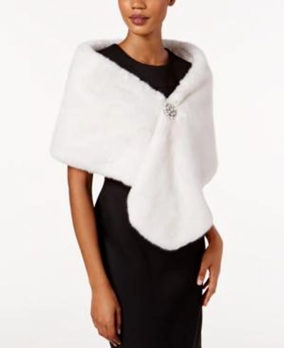 Shop Adrianna Papell Faux-fur Embellished Shawl In Ivory