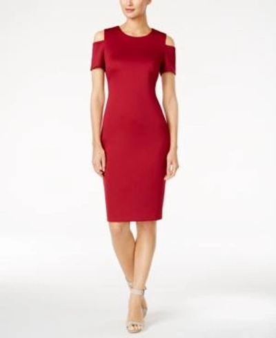Shop Calvin Klein Cold-shoulder Sheath Dress In Seaglass