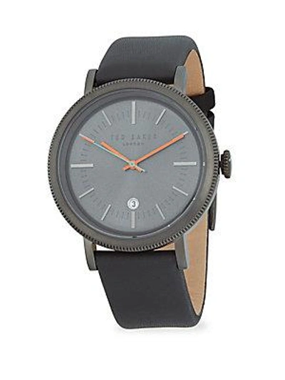 Shop Ted Baker Etched Stainless Steel Leather Strap Watch