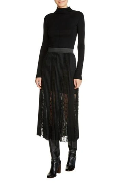 Shop Maje Lace Inset Pleated Midi Skirt In Black