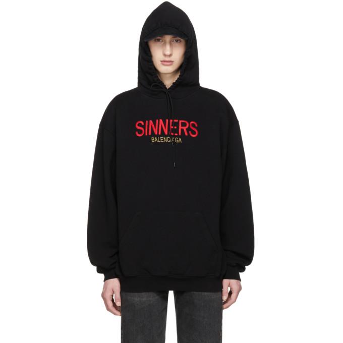 Balenciaga Sinners-embroidered Hooded Cotton Sweatshirt In 1000 - Noir |  ModeSens