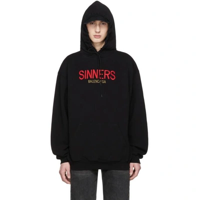 Balenciaga Sinners-embroidered Hooded Cotton Sweatshirt In Black | ModeSens