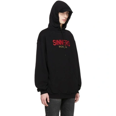 Balenciaga Sinners-embroidered Hooded Cotton Sweatshirt In Black | ModeSens