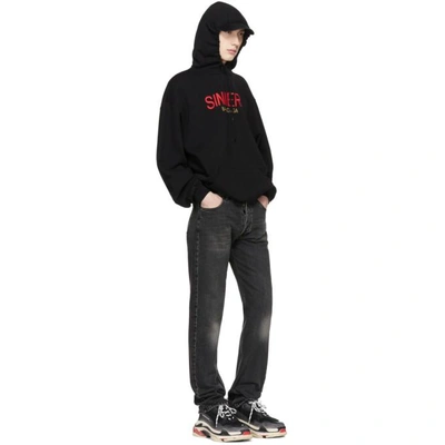 Balenciaga Sinners-embroidered Hooded Cotton Sweatshirt In Black | ModeSens