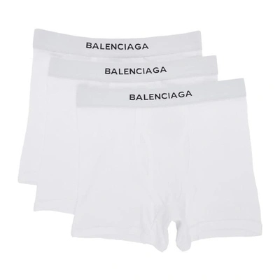 Shop Balenciaga Three-pack White Logo Boxer Briefs In 9000 - Blan