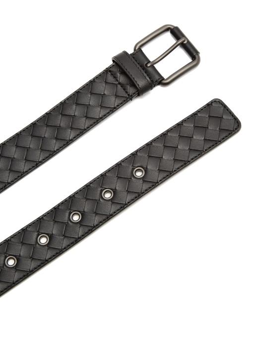 Bottega Veneta Intrecciato Leather Belt In Black | ModeSens